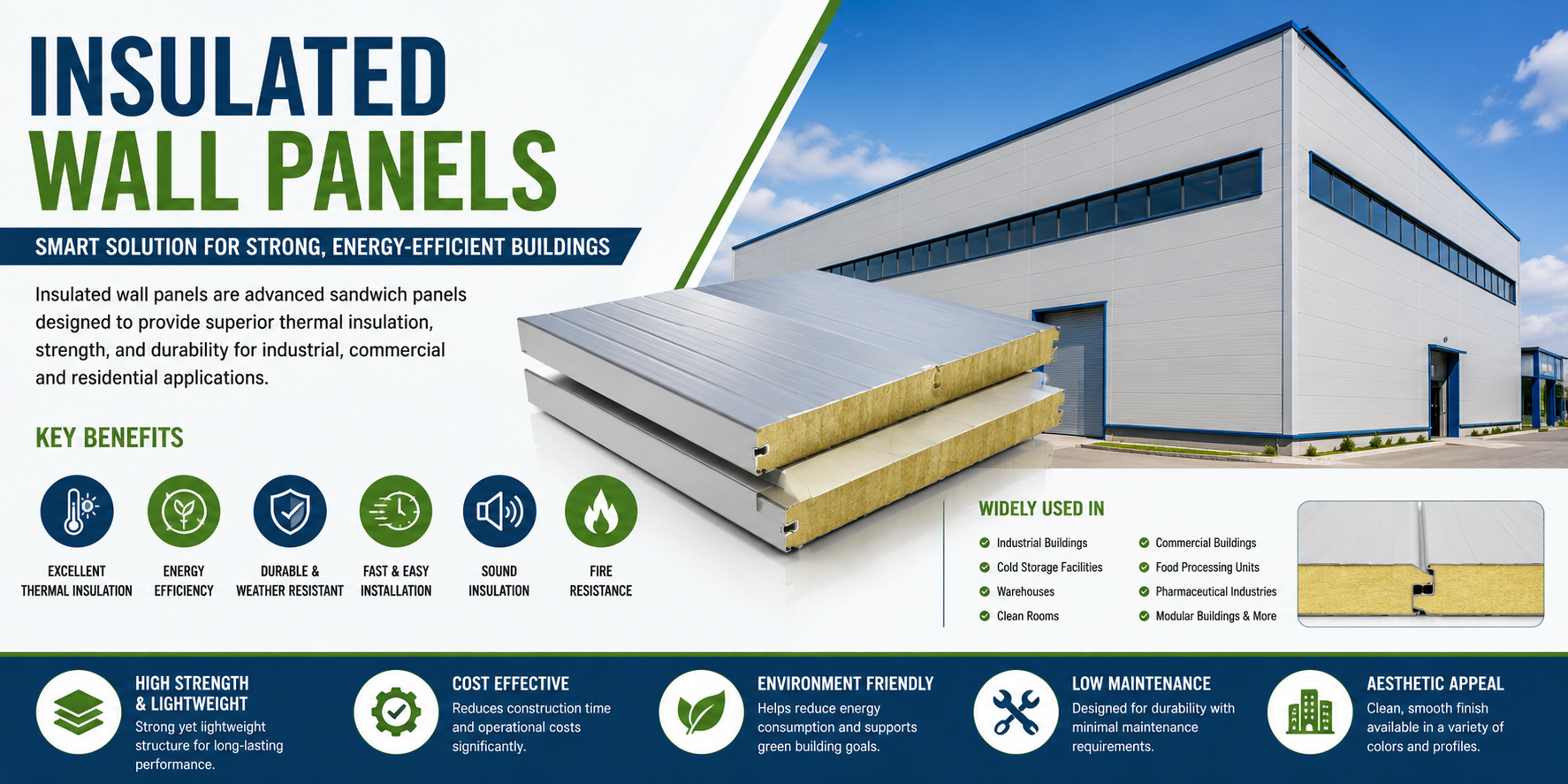 Smart insulated wall panels for buildings